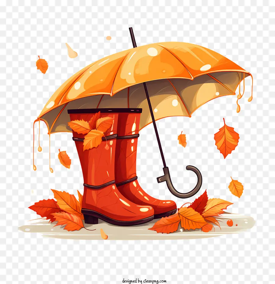 Pluie D'automne，Bottes De Pluie Orange PNG