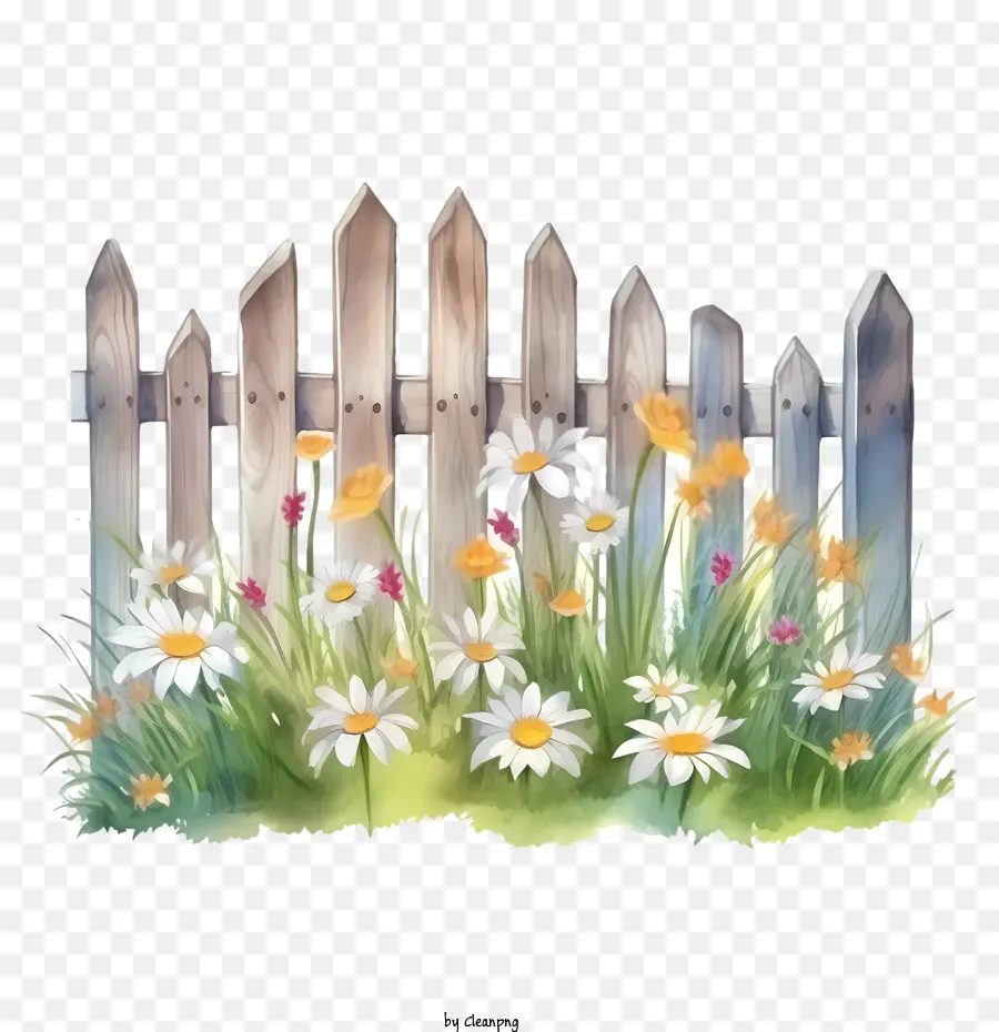 Clôture De Jardin En Bois，Clôture En Bois Avec Des Fleurs PNG