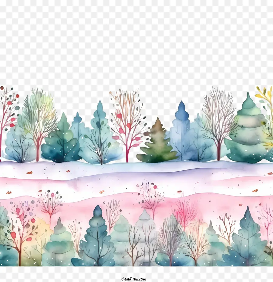 Frontière D'hiver，Arbres Colorés PNG