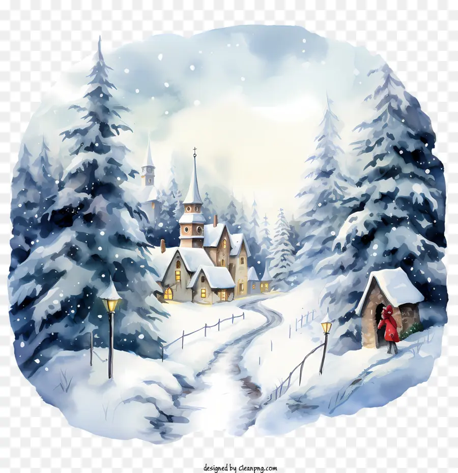 Jour De La Carte De Noël，Village D'hiver PNG