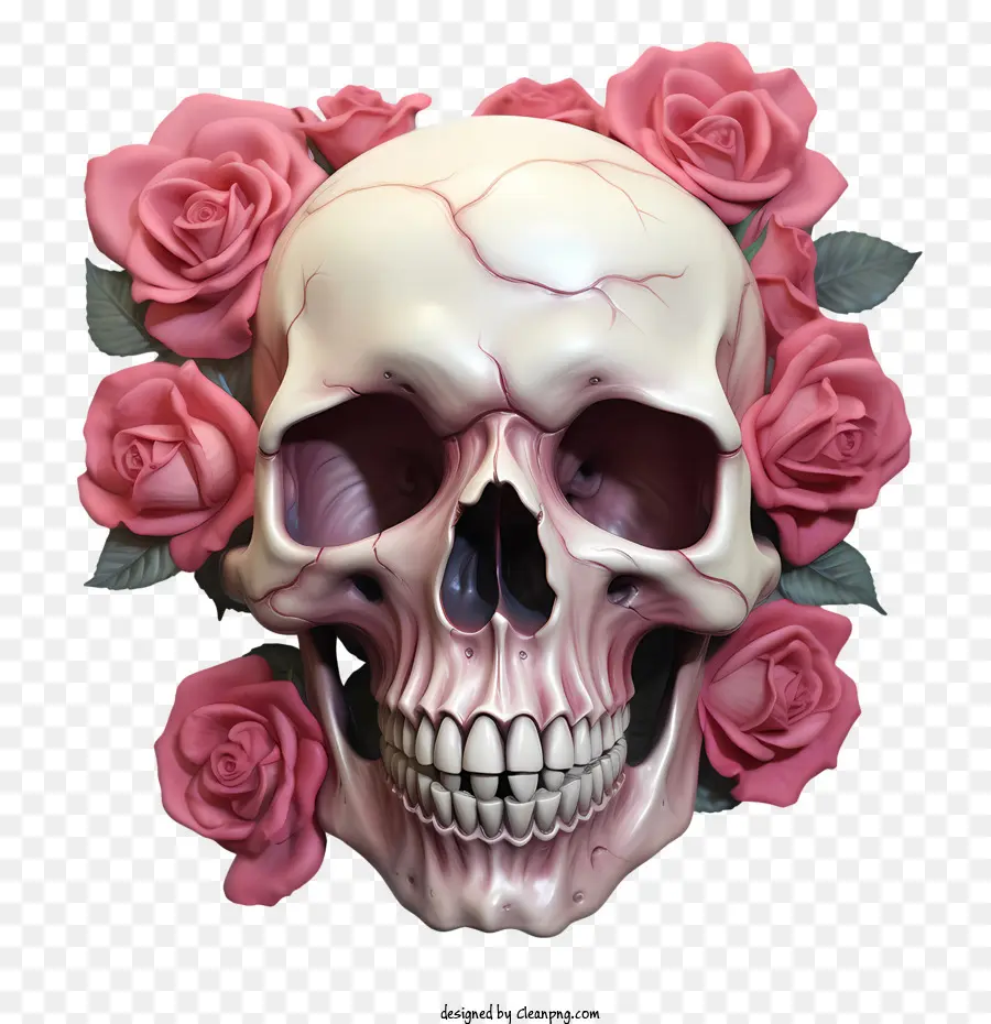 Crâne Rose，Crâne Avec Des Roses PNG