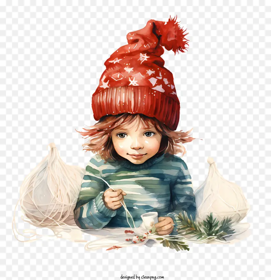 Chapeau D'hiver，Enfant Avec Un Chapeau Rouge PNG