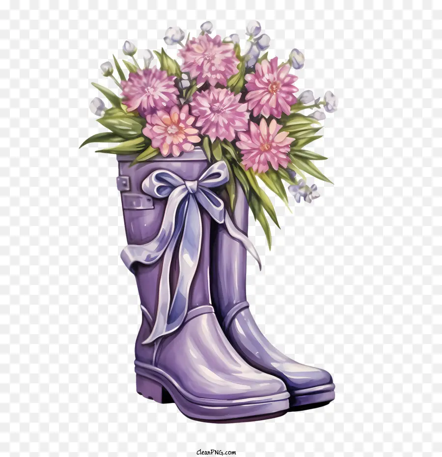 Bottes En Caoutchouc，Bottes Roses à Fleurs PNG