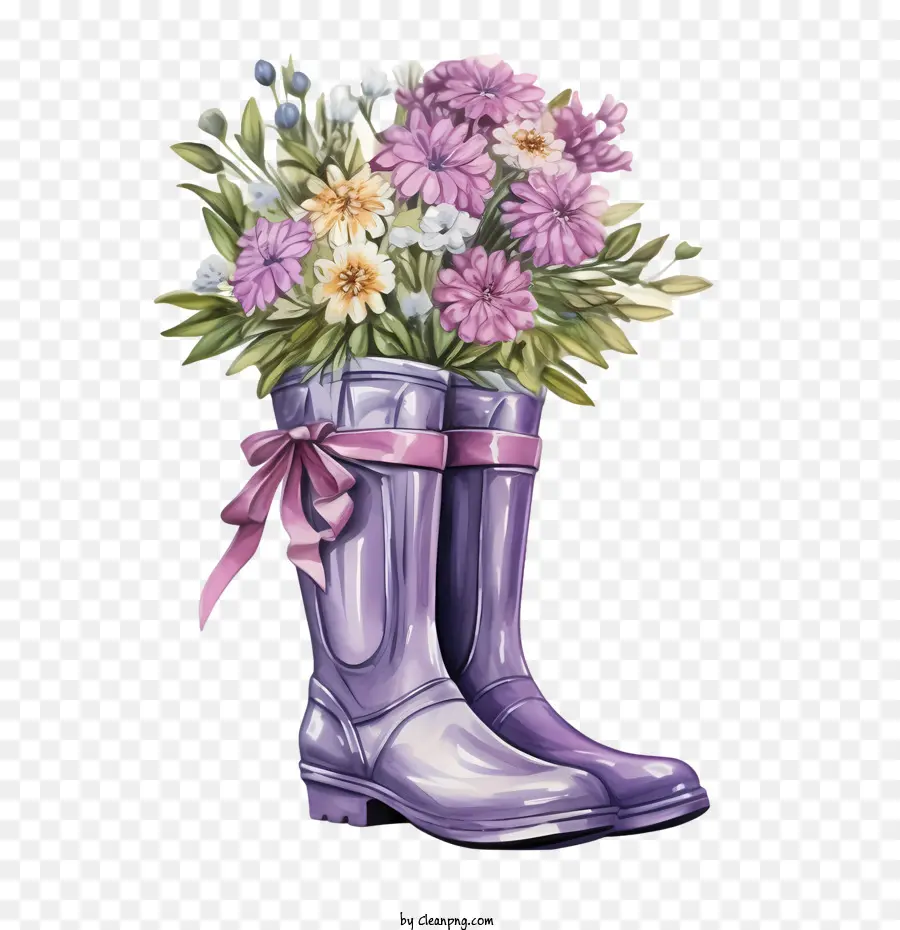 Bottes En Caoutchouc，Bottes Roses à Fleurs PNG