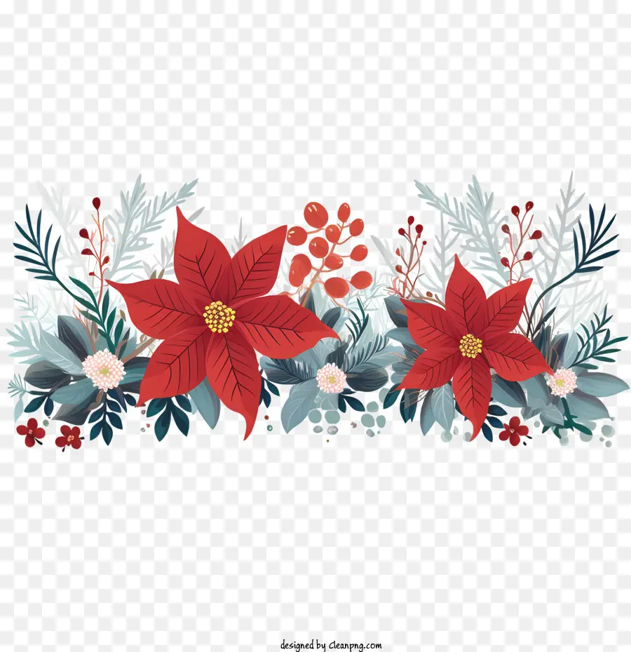 Bordure De Fleurs De Poinsettia，Fleurs Rouges PNG