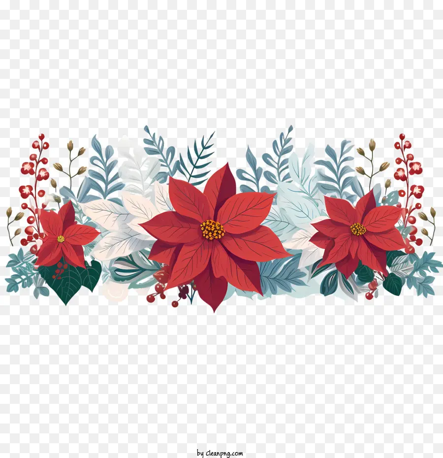 Bordure De Fleurs De Poinsettia，Fleurs Rouges PNG