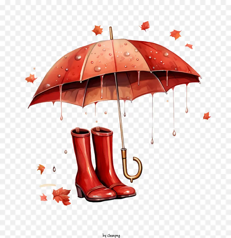 Pluie D'automne，Parapluie Et Bottes PNG