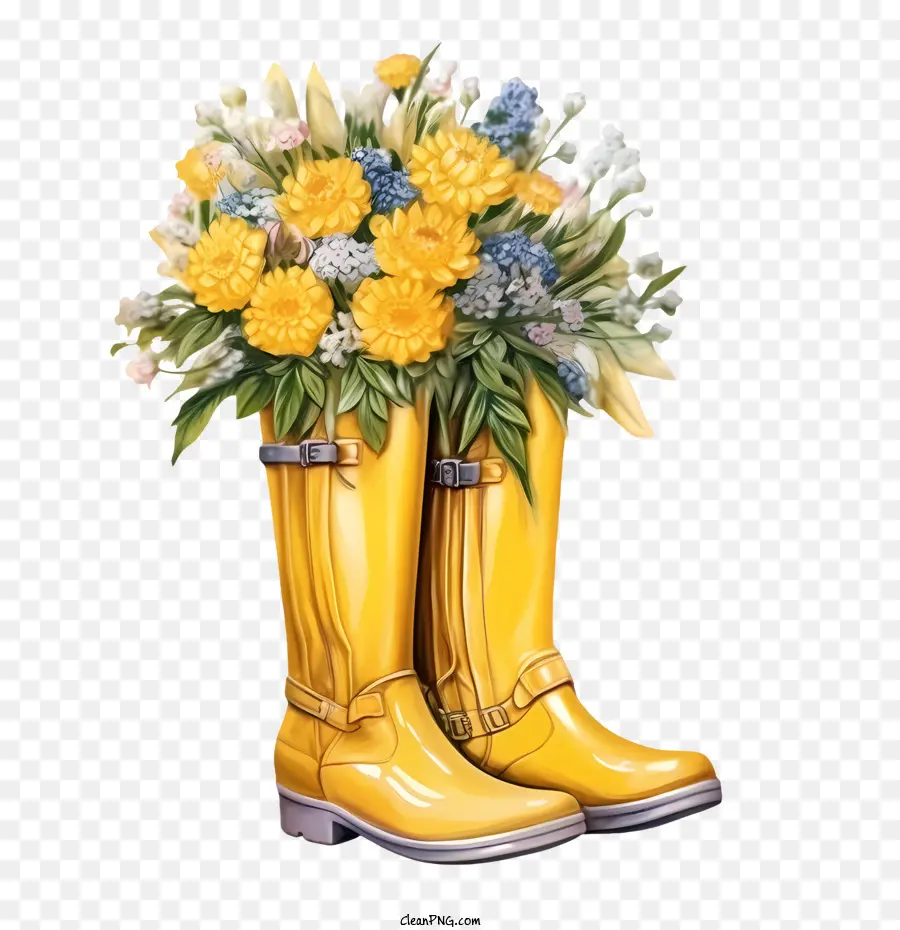 Bottes En Caoutchouc，Bottes à Fleurs PNG