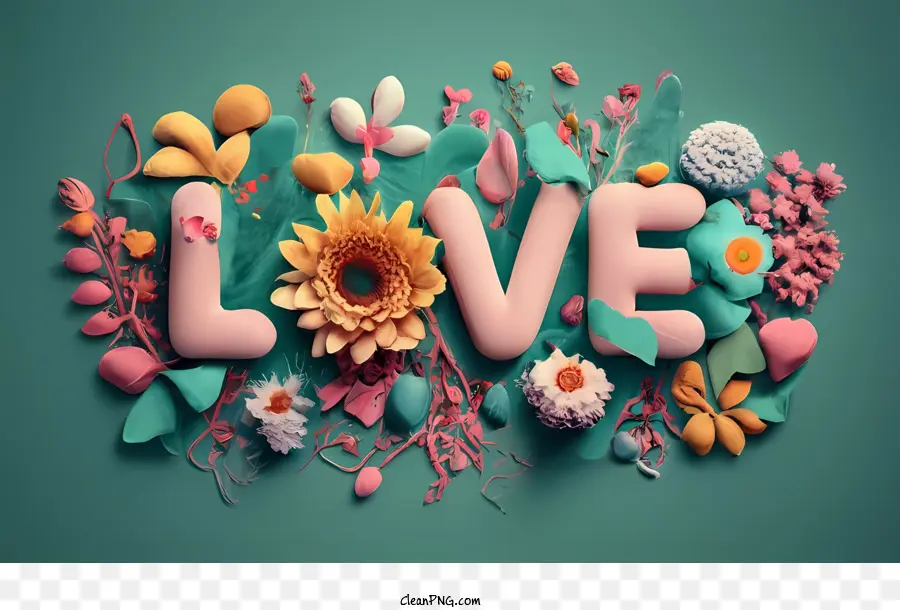 Art Des Mots D'amour，Lettres D'amour Avec Des Fleurs PNG