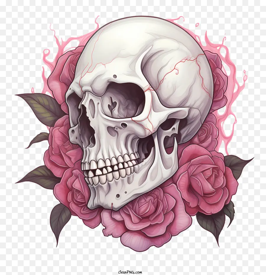 Crâne Rose，Crâne Décoré PNG