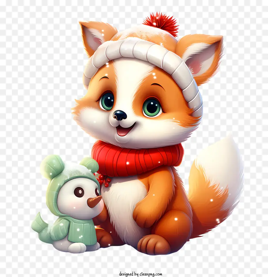 Renard De Noël，Renard Mignon Dans Des Vêtements D'hiver PNG