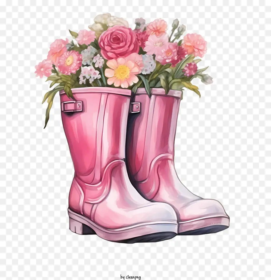 Bottes En Caoutchouc，Bottes Roses à Fleurs PNG