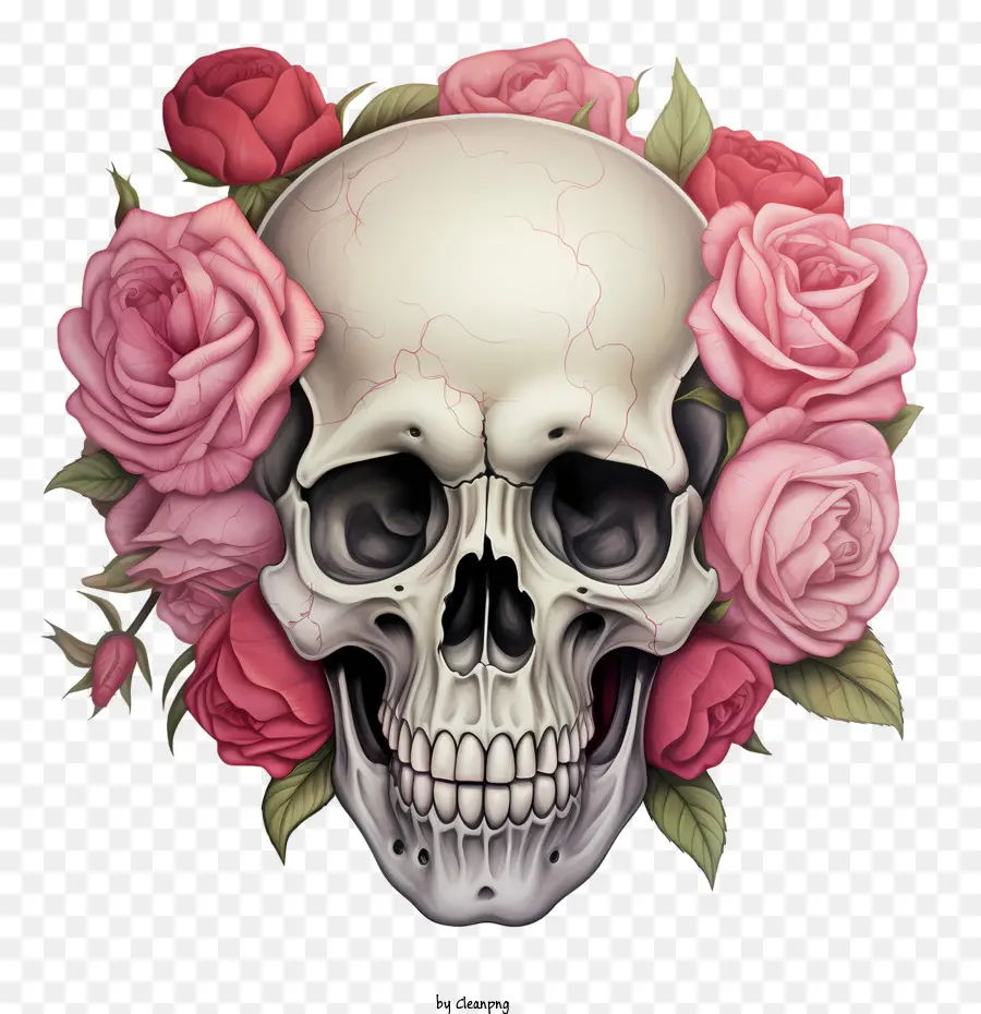 Crâne Rose，Crâne Décoré PNG