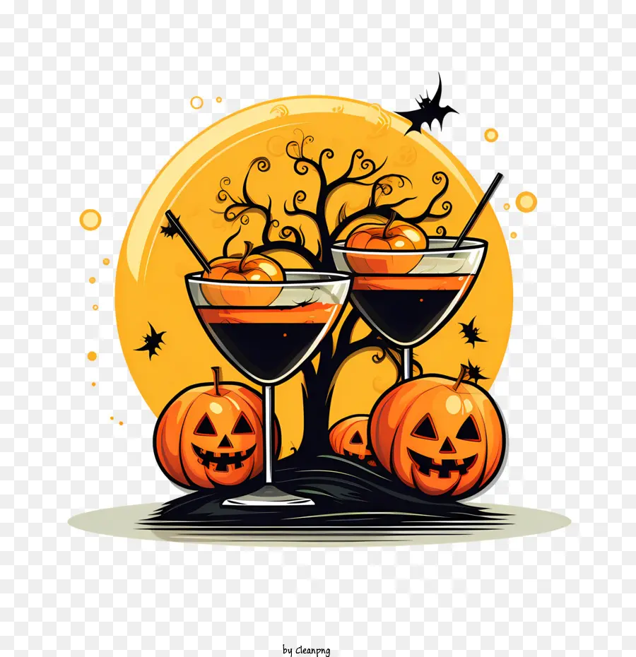 Cocktail D'halloween，Sculpture De Citrouille PNG