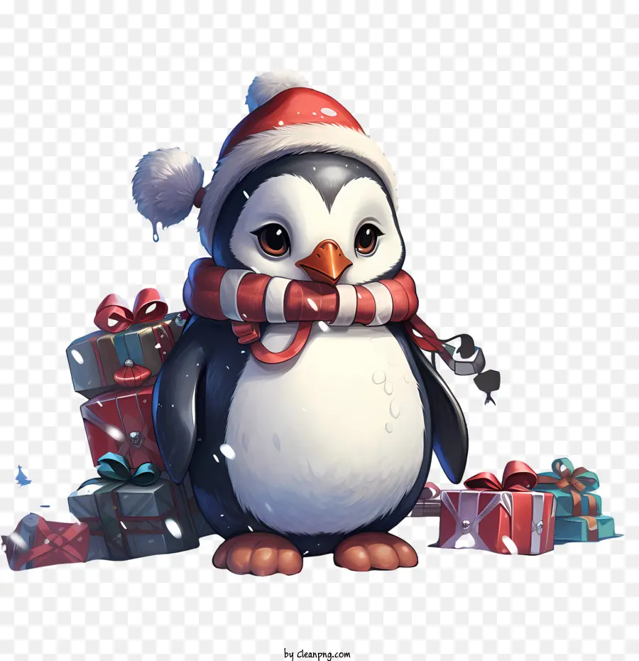 Pingouin De Noël，Pingouin Avec Des Cadeaux PNG