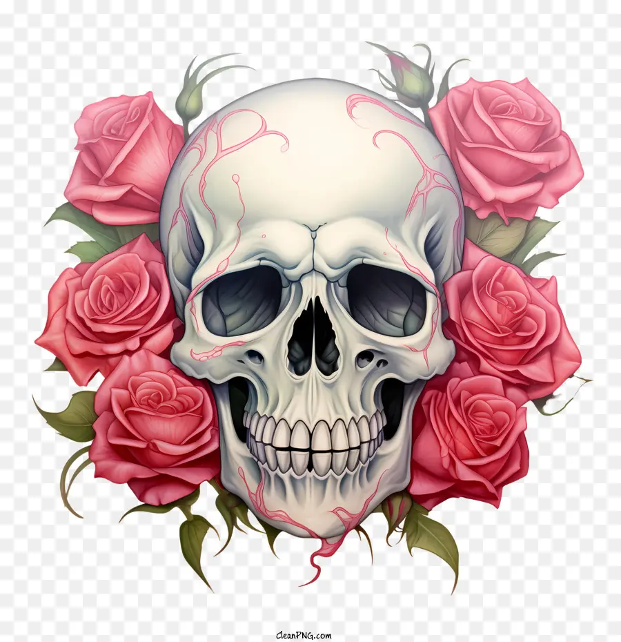 Crâne Rose，Crâne Avec Des Fleurs PNG