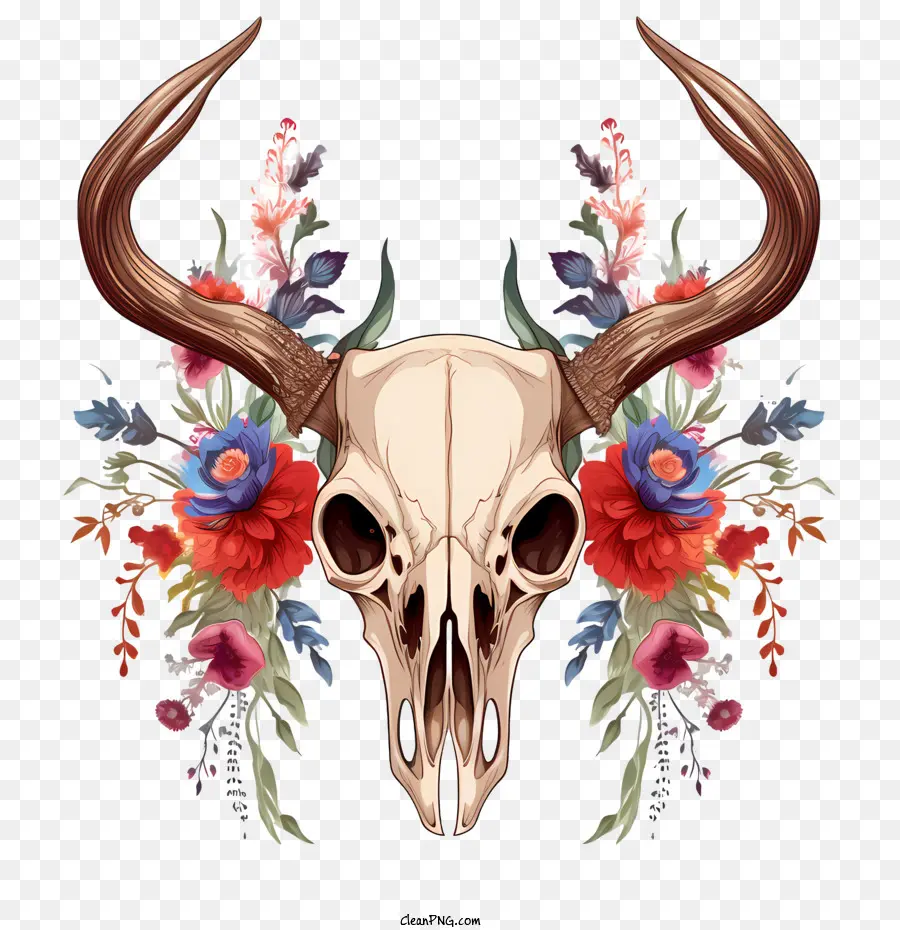 Crâne De Cerf，Crâne Avec Des Fleurs PNG