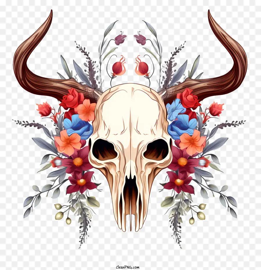 Crâne De Cerf，Crâne Avec Des Fleurs PNG