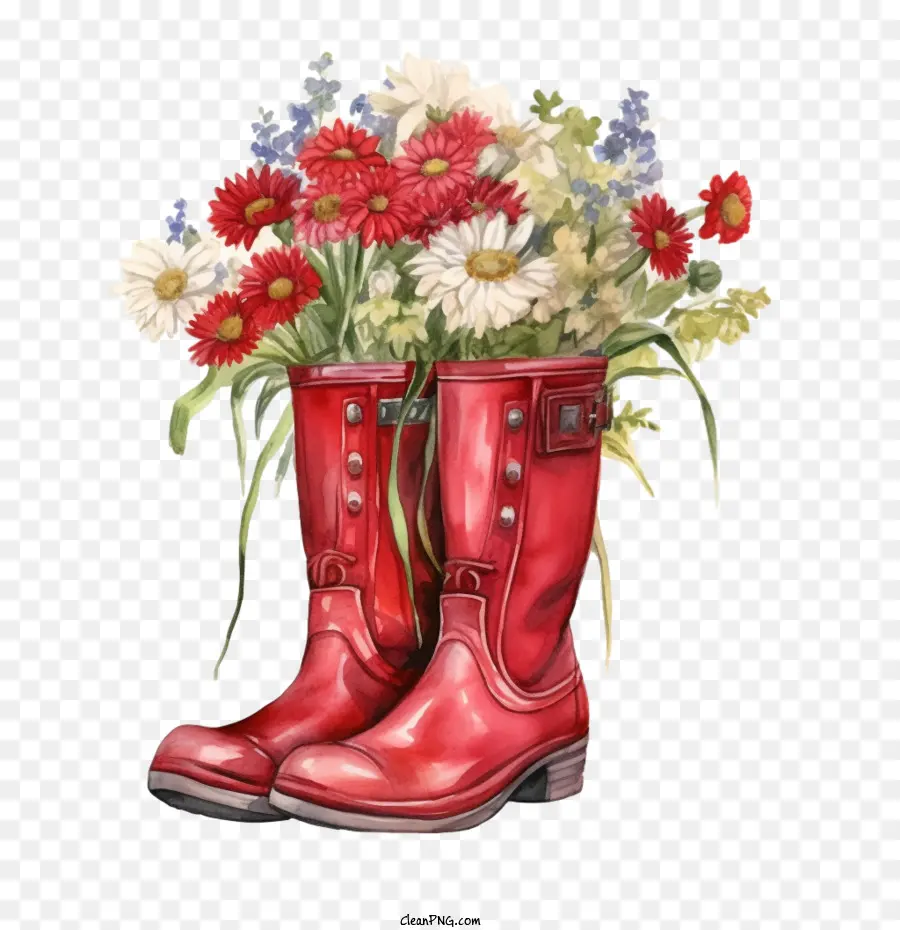 Bottes En Caoutchouc，Bottes Roses à Fleurs PNG