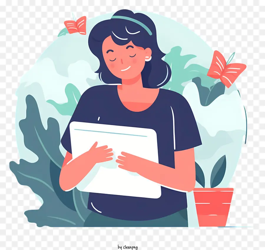 Ordinateur Tablette，Femme Avec Tablette PNG