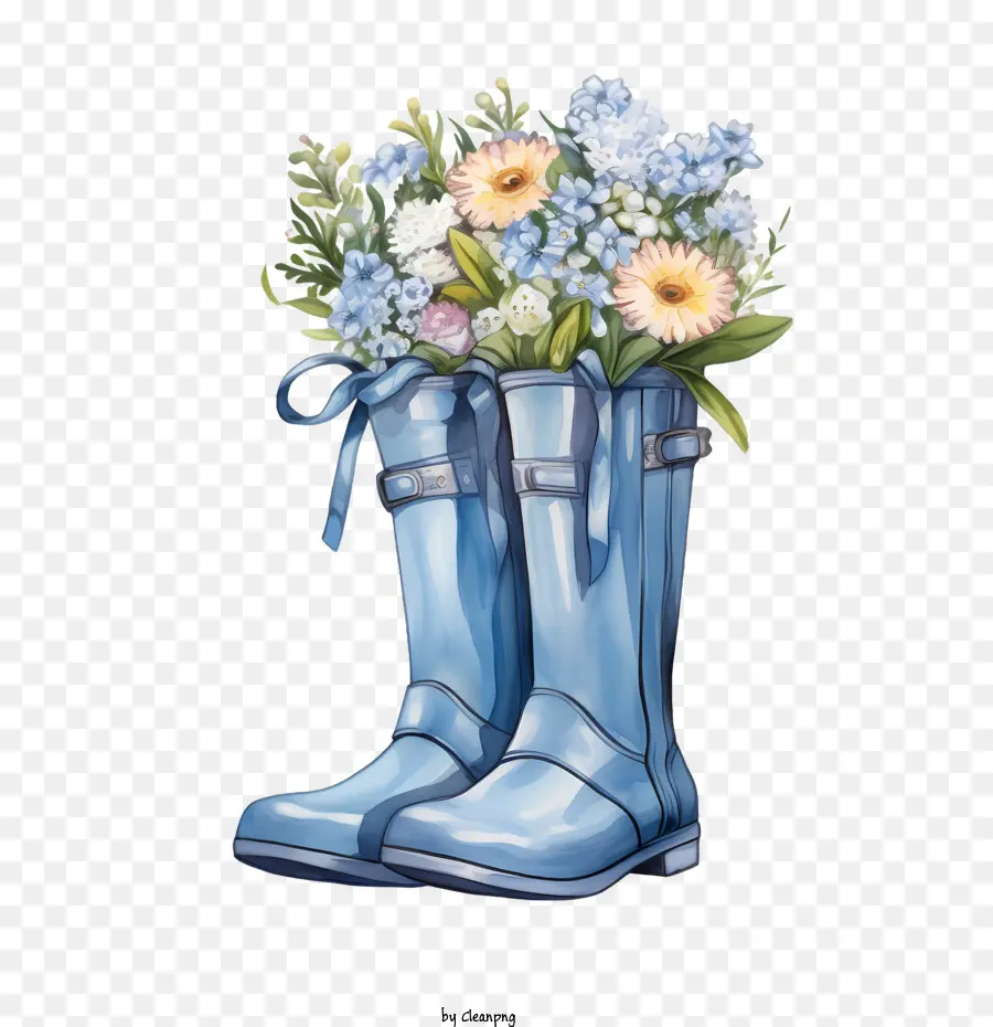 Bottes En Caoutchouc，Bottes Bleues à Fleurs PNG