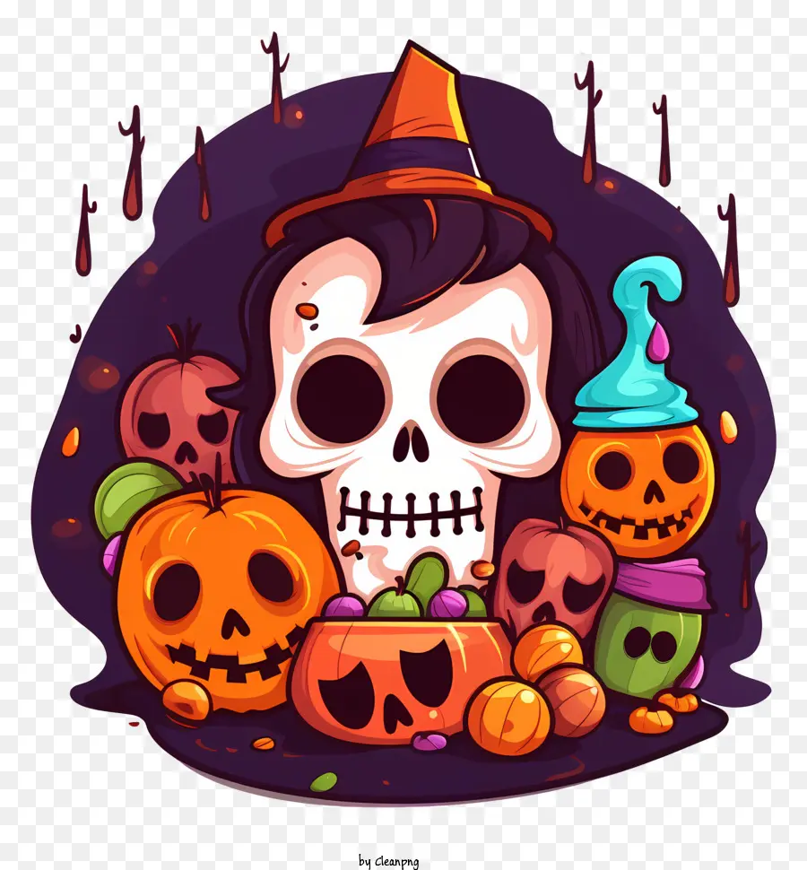 Illustration D'halloween，Crâne D'halloween PNG