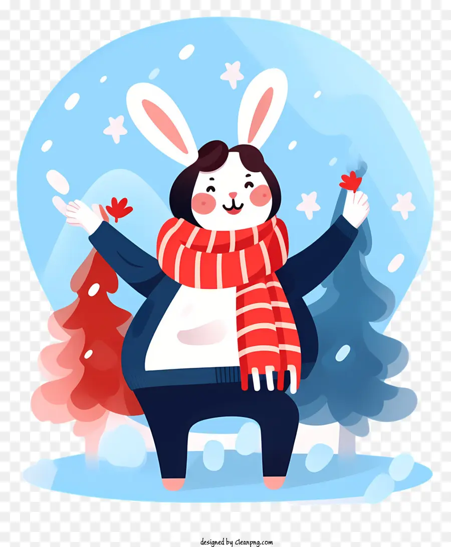 Personnage De Dessin Animé，Lapin En Hiver PNG