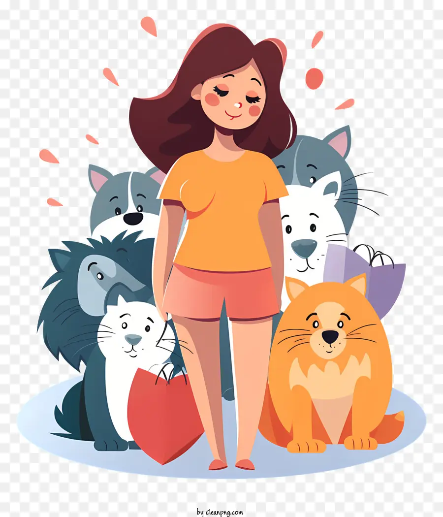 Photo De Groupe，Fille Avec Des Animaux De Compagnie PNG