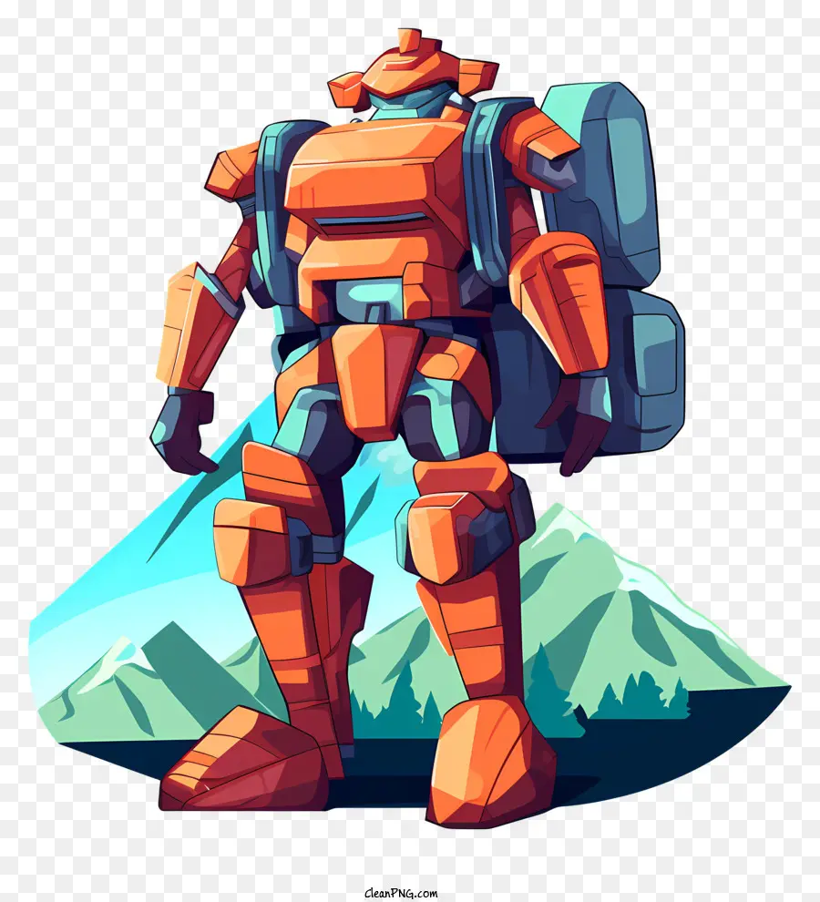 Robot De Dessin Animé，Paysage De Montagne PNG