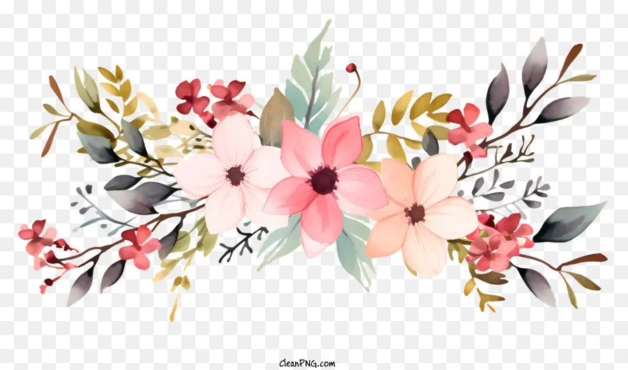 Arrangement Floral，Fleurs Roses Et Blanches PNG