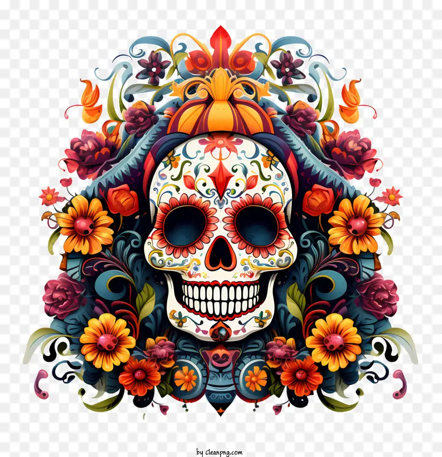 Ofrenda，Crânes Et Fleurs PNG