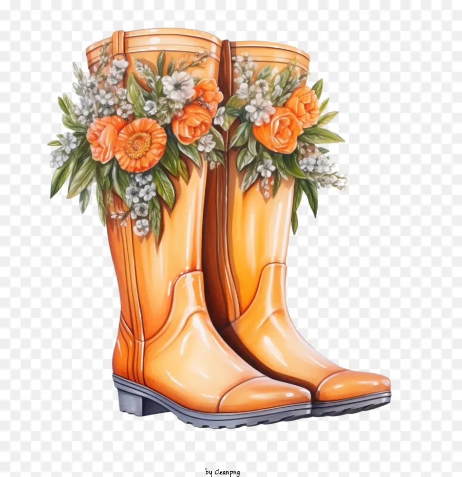 Bottes En Caoutchouc，Bottes à Fleurs PNG