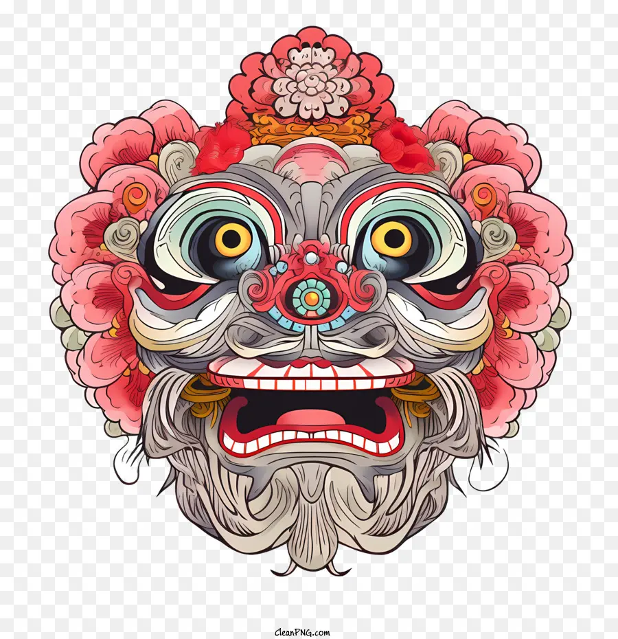 Tête De Danse Du Lion Chinois，Masque Coloré PNG