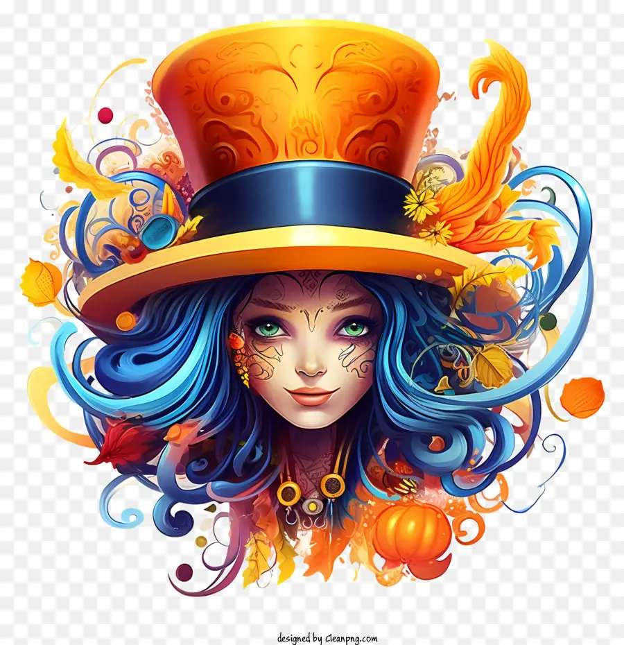 Cheveux Bleus，Chapeau Coloré PNG