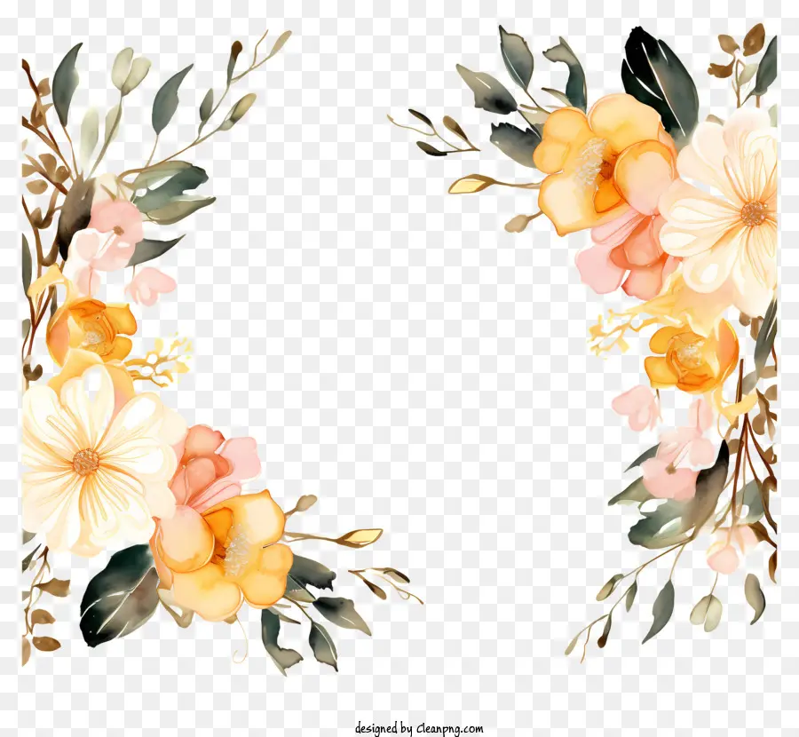 Bouquet Floral Aquarelle，Arrière Plan Noir PNG