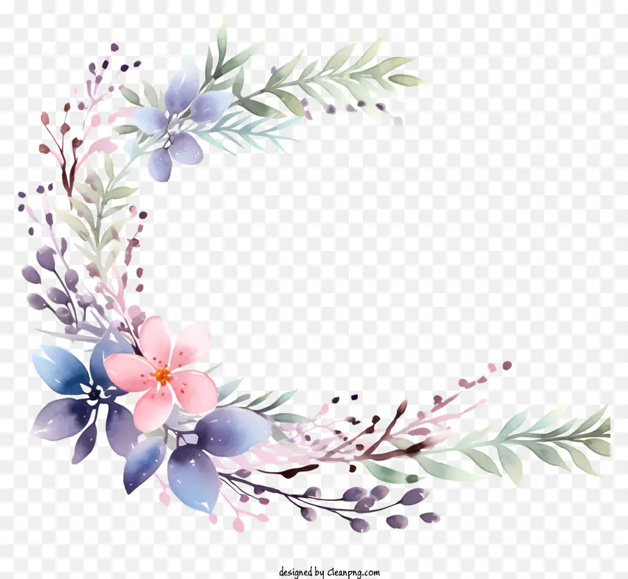 Couronne De Fleurs à L'aquarelle，Fleurs Roses PNG