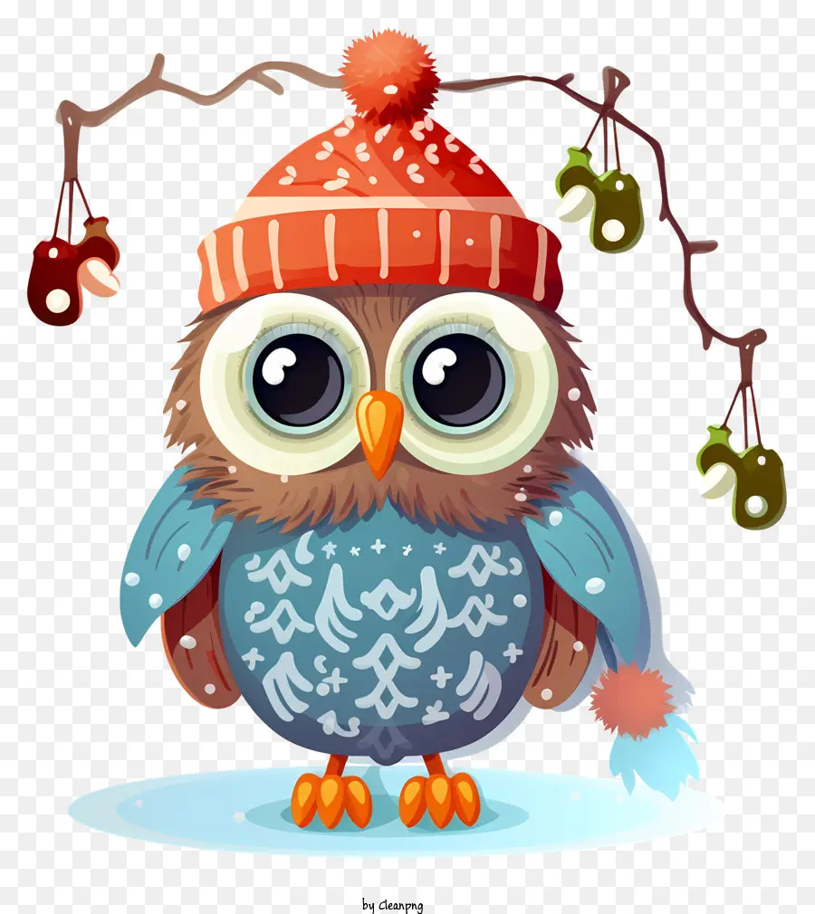 Cartoon Hibou，Chapeau Rouge Tricoté PNG