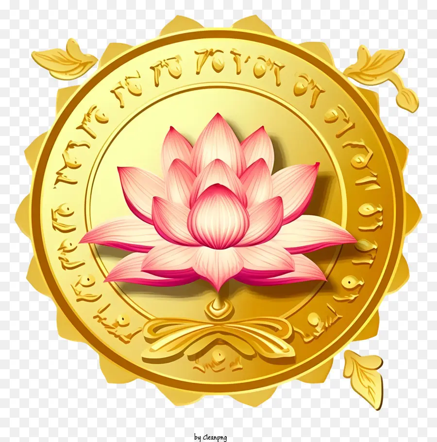 Médaillon D'or，Fleur De Lotus Rose PNG