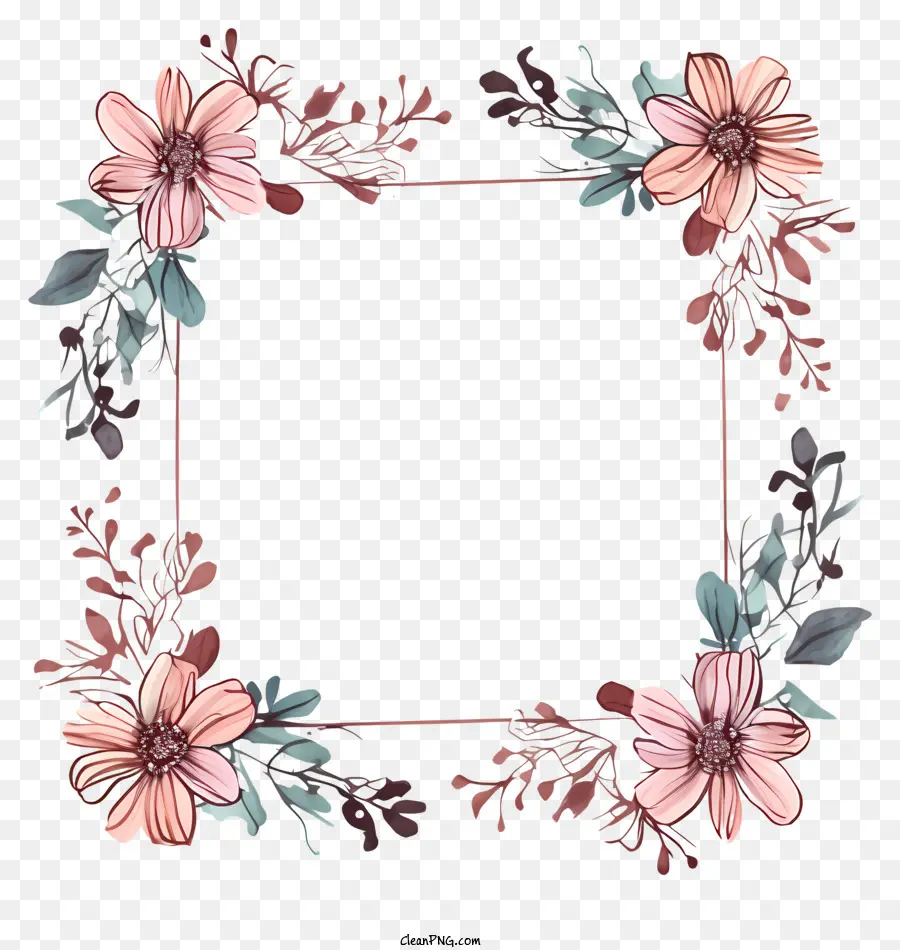 Rose Floral Frame，Arrière Plan Noir PNG