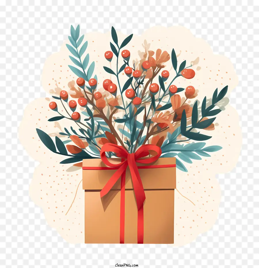 Cadeau De Noël，Fleurs PNG