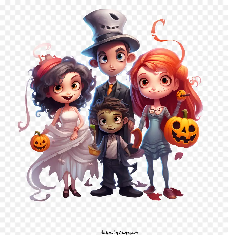 Fête D'halloween，Famille En Costumes PNG