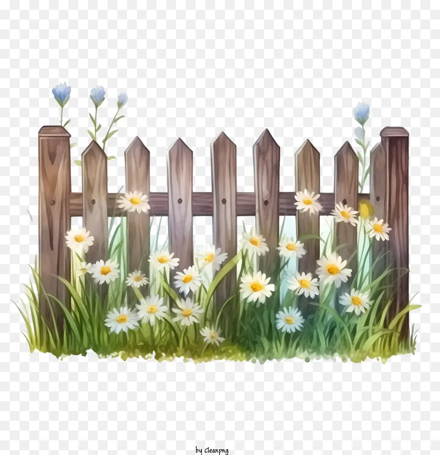 Clôture De Jardin En Bois，Clôture En Bois Avec Des Fleurs PNG