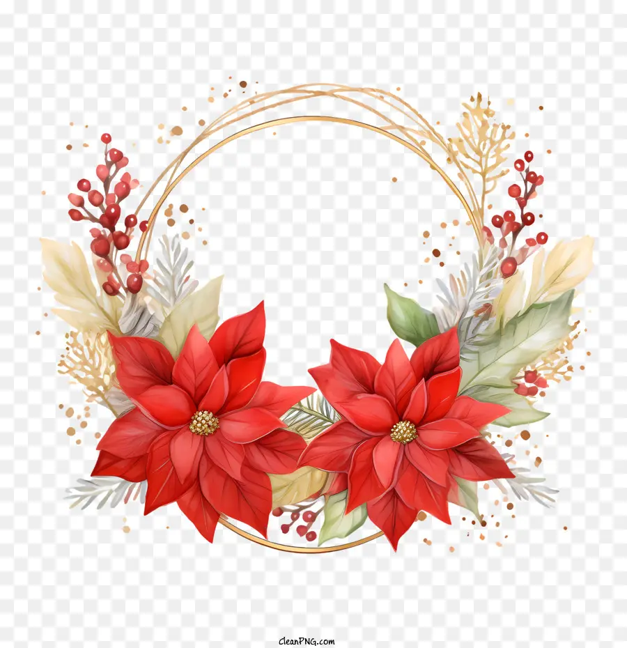 Poinsettia Flower Wreath，Noël PNG
