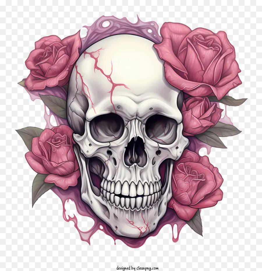 Crâne Rose，Crâne Avec Des Roses PNG