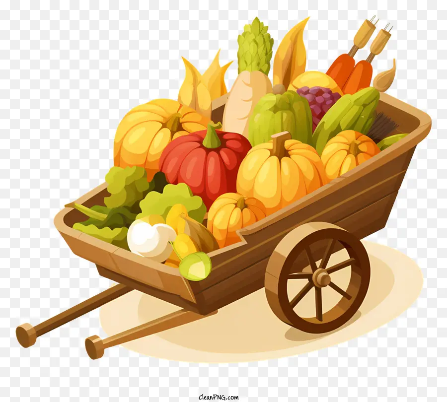 Chariot En Bois，Les Fruits Et Les Légumes PNG