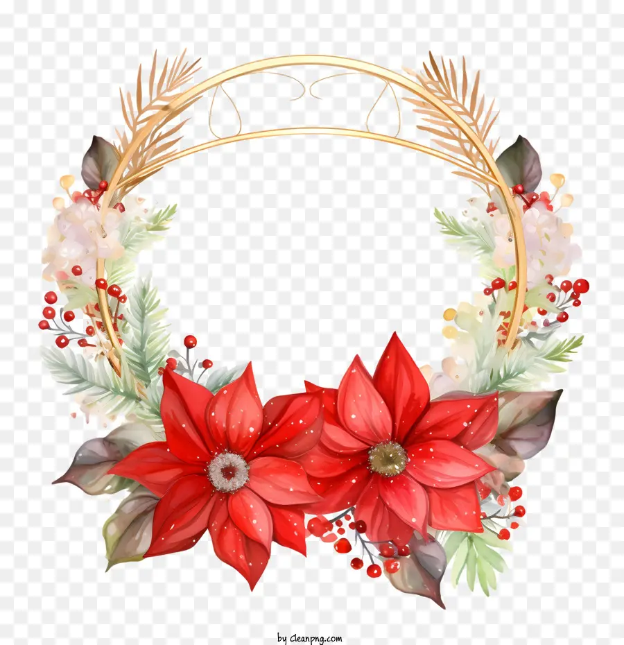 Poinsettia Flower Wreath，Couronne PNG