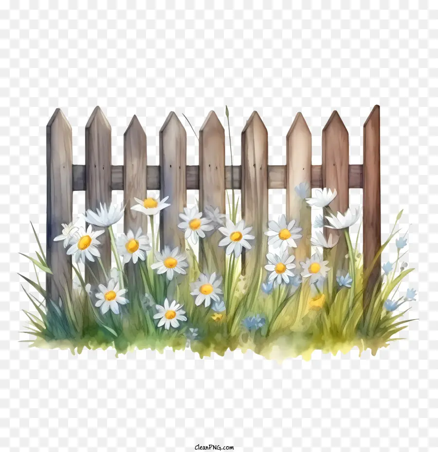 Clôture De Jardin En Bois，Clôture En Bois Avec Des Fleurs PNG