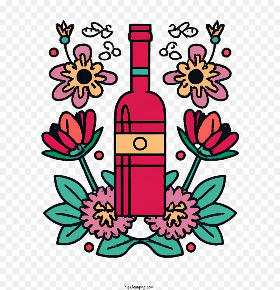 Bouteille De Vin，Floral PNG