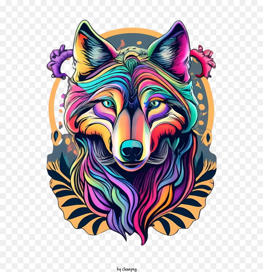 Tête De Loup，Loup Coloré PNG