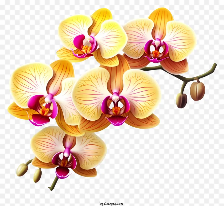 Orchidées Jaunes，Arrière Plan Noir PNG